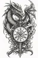 dragon with sword piercing with shattered clock face  tattoo design idea