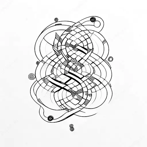 A minimalist tattoo of a equalizer waveform with the words 'Musique' and 'Amor Fati' intertwined tattoo design idea