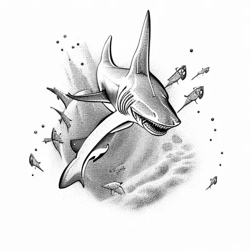 hammer head shark with snorkel man siluette fusion tattoo design idea