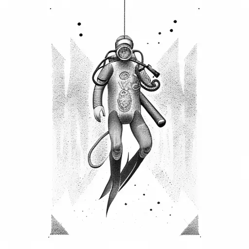 blurred diver with diving fins tattoo design idea