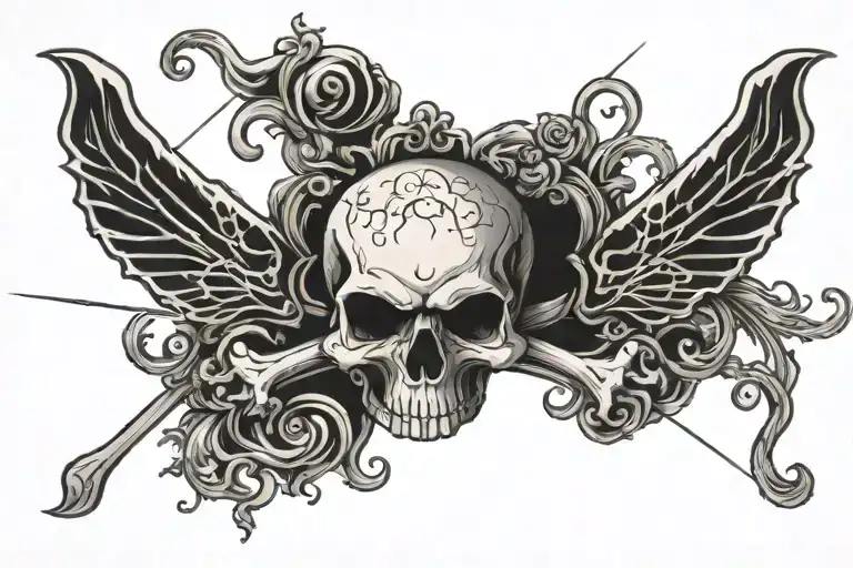 goth symmetrical skull and crossbones tramp stamp  tattoo design idea