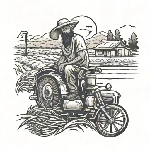 Design a tattoo depicting the struggle of balancing farming in Punjab with travel experiences abroad tattoo design idea