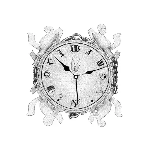 a clock strangled by a chain and broken tattoo design idea