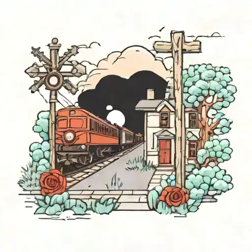 road between train station and graveyard  tattoo design idea