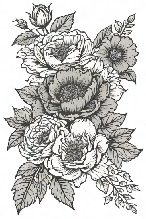 peony hibiscus anemone rose gerbera tattoo design idea