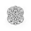 An intricate infinity symbol intertwined with a delicate scale representing balance, in a blackwork style tattoo design idea