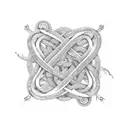 An intricate infinity symbol intertwined with a delicate scale representing balance, in a blackwork style tattoo design idea