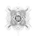 An intricate infinity symbol intertwined with a delicate scale representing balance, in a blackwork style tattoo design idea
