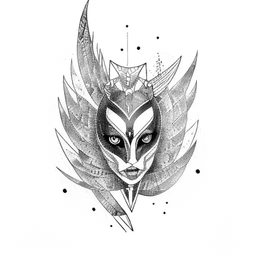 a woman magpie hybrid warrior tattoo design idea