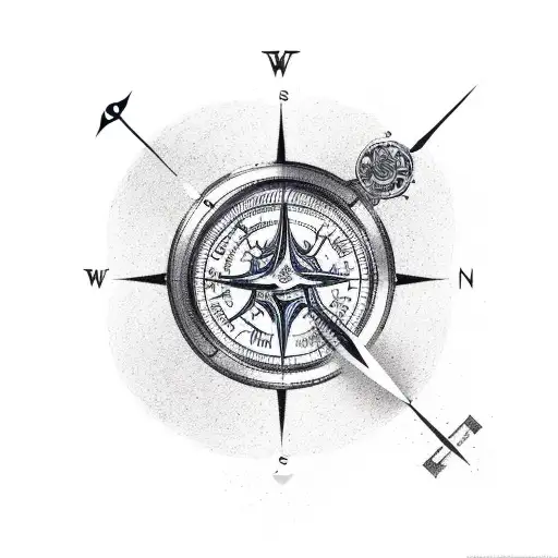 travelers compass with flowing river at the bottom and duck flying over tattoo design idea
