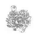 A combination tattoo design incorporating the birth flowers of March, October, and August in a unique and cohesive way tattoo design idea