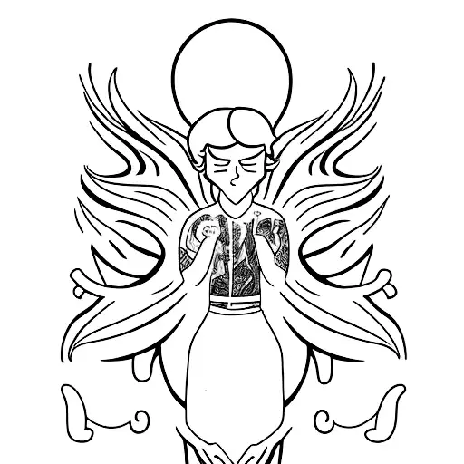 Create a minimalist tattoo featuring Harry Styles with a mythical creature tattoo design idea