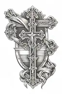 Spanish and Italian flag with religious cross half sleeve tattoo design idea