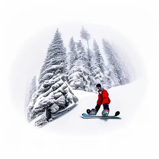 A heartwarming scene of a father and daughter snowboarding together in the mountains tattoo design idea