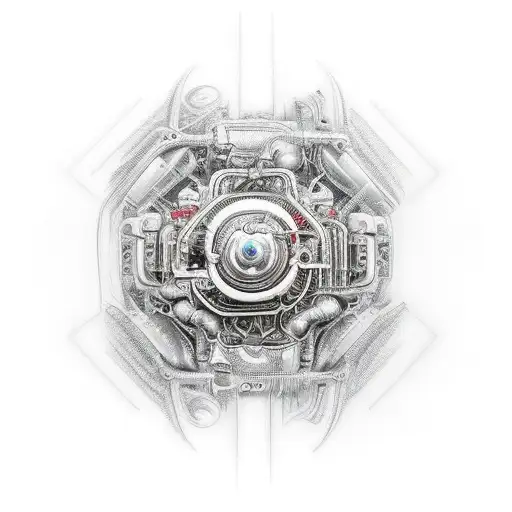 A mesmerizing design showcasing a vintage car engine transforming into a futuristic motor tattoo design idea