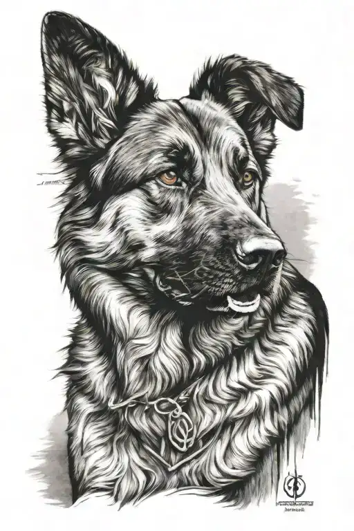 German shepherd and human silhouette  tattoo design idea
