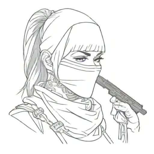 girls balaclavas weapons tattoo design idea