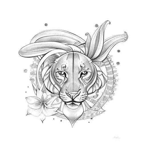 Lily with leo horoscope symbol tattoo design idea
