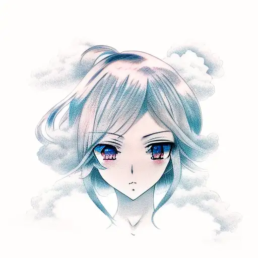 sexy anime girl in clouds tattoo design idea