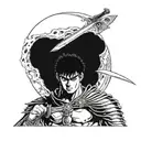 manga berserk with guts and his sword and in the background the eclipse tattoo design idea