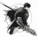 manga berserk with guts and his sword and in the background the eclipse tattoo design idea
