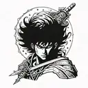 manga berserk with guts and his sword and in the background the eclipse tattoo design idea