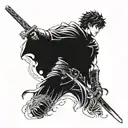 manga berserk with guts and his sword and in the background the eclipse tattoo design idea