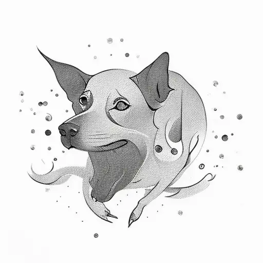 Incorporate a silhouette of a dancer gracefully moving with a camera as a head, surrounded by sweet treats and playful dogs tattoo design idea