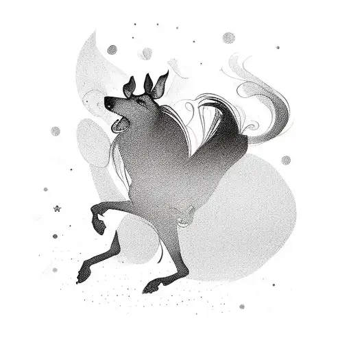 Incorporate a silhouette of a dancer gracefully moving with a camera as a head, surrounded by sweet treats and playful dogs tattoo design idea