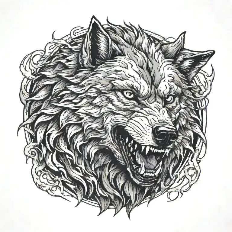 scary mean growling wolf   tattoo design idea