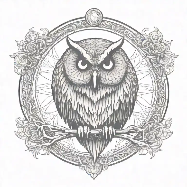 ominous spooky moon owl   tattoo design idea