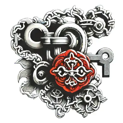 chain, name, lock, key tattoo design idea