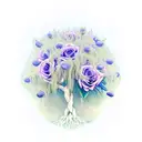 weaping willow tree with blue and purple roses intertwined in the trunk and roots tattoo design idea