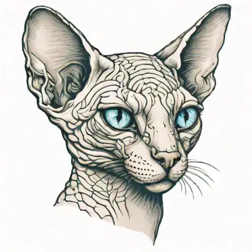 sphinx cat's head, blue eyes tattoo design idea