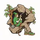 elf smoking pipe sitting rock climber scaling tattoo design idea
