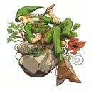 elf smoking pipe sitting rock climber scaling tattoo design idea