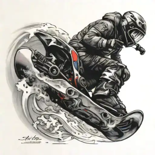 snowboard, motorsiklet, omurga, implant tattoo design idea