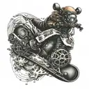 snowboard, motorsiklet, omurga, implant tattoo design idea