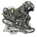 snowboard, motorsiklet, omurga, implant tattoo design idea