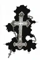 from shoulder to elbow, three crosses on top,bible verse Isaiah 43:2,shading around and details, rosary beads blended in tattoo design idea
