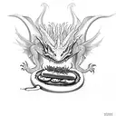 a three headed dragon eating a hotdog tattoo design idea