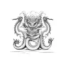 a three headed dragon eating a hotdog tattoo design idea