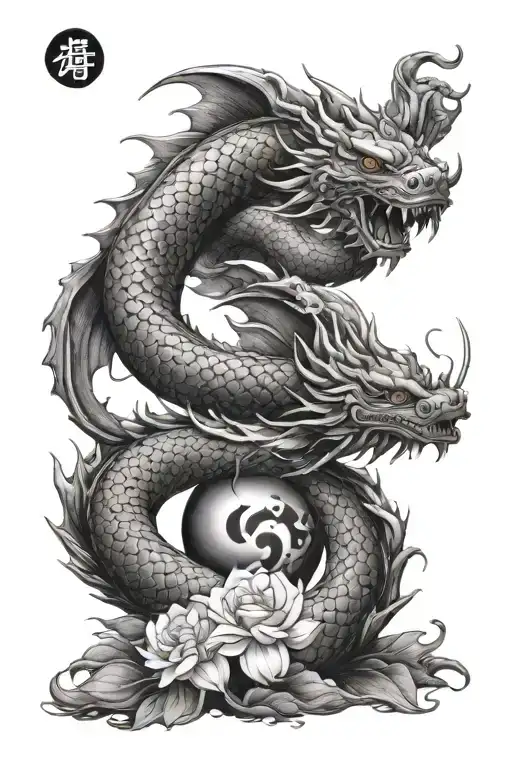 yin koi fish and yang dragon tattoo design idea