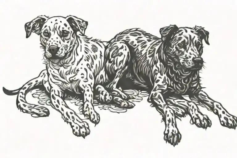 dead dog touching alive dog tattoo design idea