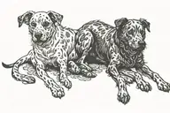 dead dog touching alive dog tattoo design idea