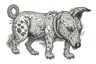 dead dog touching alive dog tattoo design idea