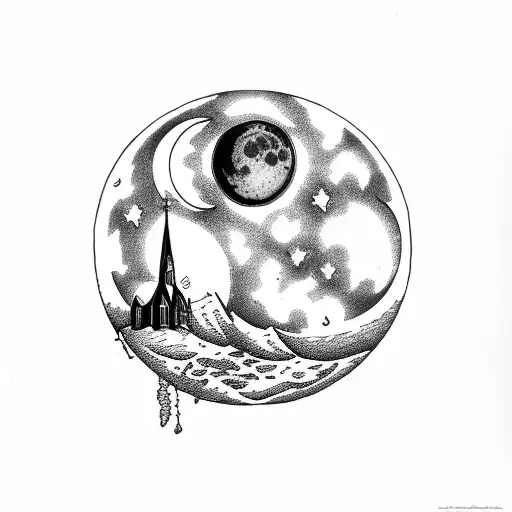 a moon framed by a church door tattoo design idea
