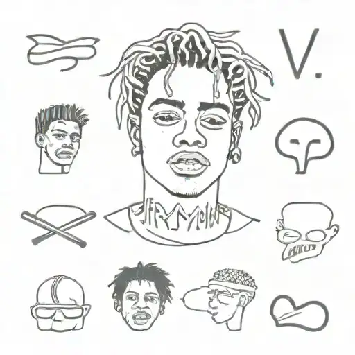 the words V-Roy, Ski Mask The Slump God, YNW Melly, Juice WRLD, xxxtentacion, Julio Foolio tattoo design idea