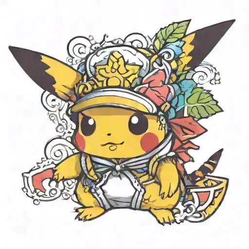 pikachu in a cute costume tattoo design idea