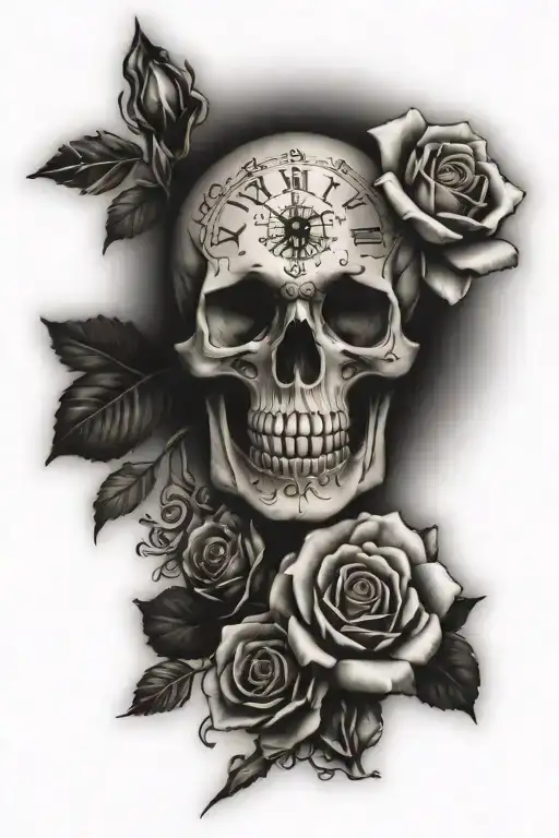 skeleton hand, roses, cross, clock, time, eye, soccer tattoo design idea